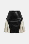 Skirt High Waist PU Stitching Skirt - Norellé