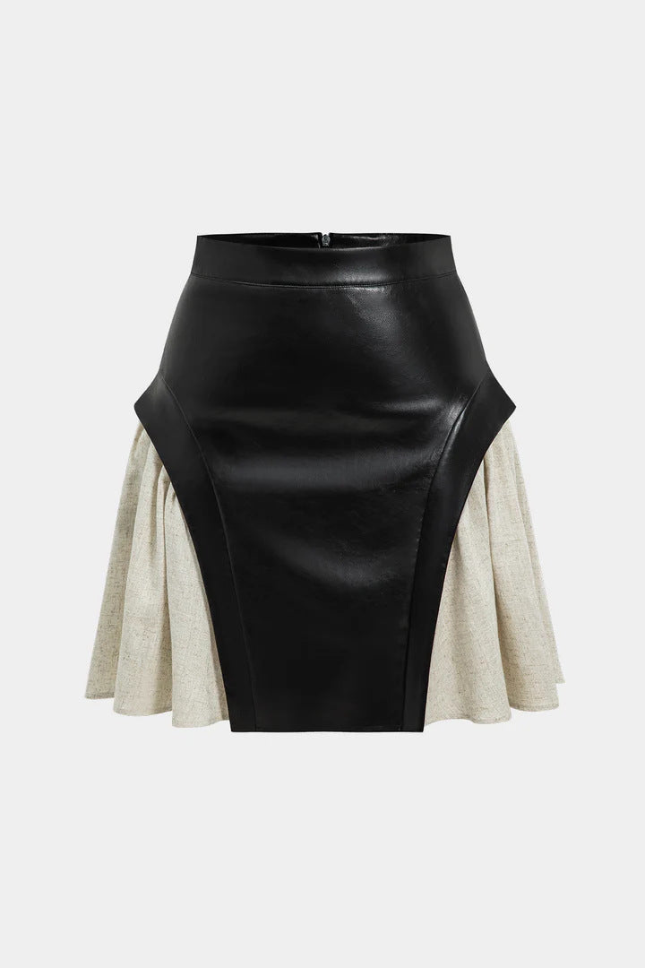 Skirt High Waist PU Stitching Skirt - Norellé