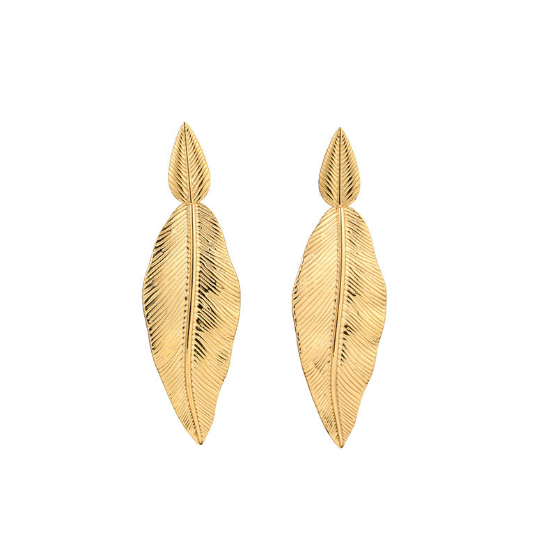 Stainless Steel Leaf Pendant Metal Leaf Texture Earrings - Norellé