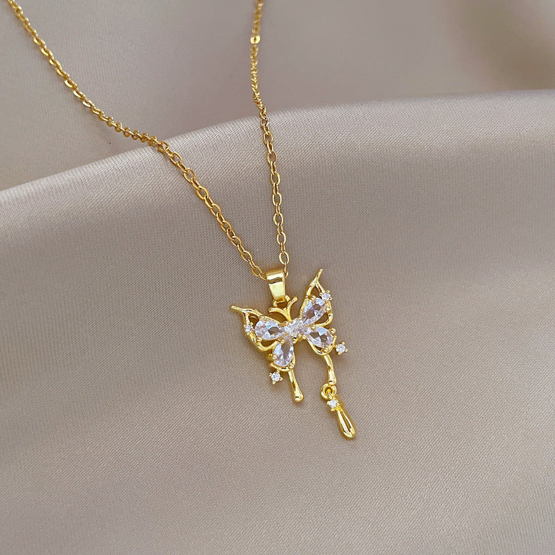Titanium Steel Butterfly Drop Pendant Necklace Personality - Norellé