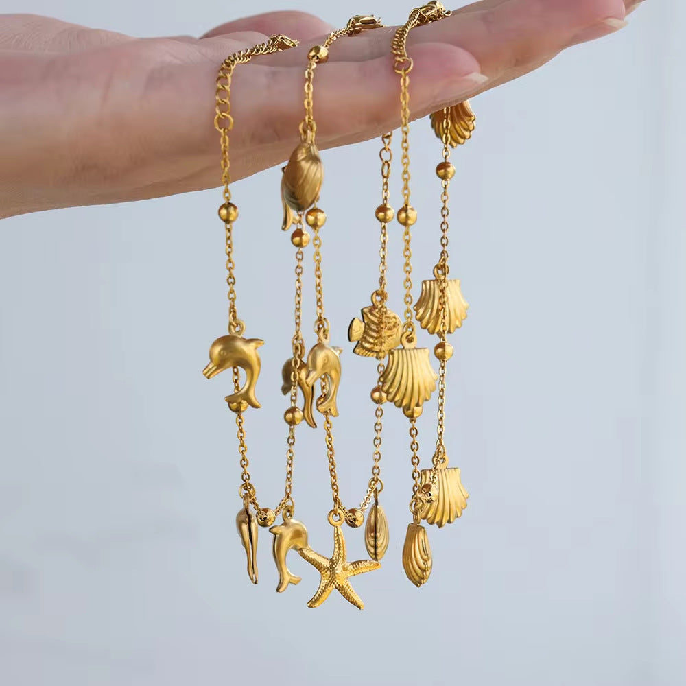 Dolphin Starfish Shell Pendant Ocean Series Anklet - Norellé