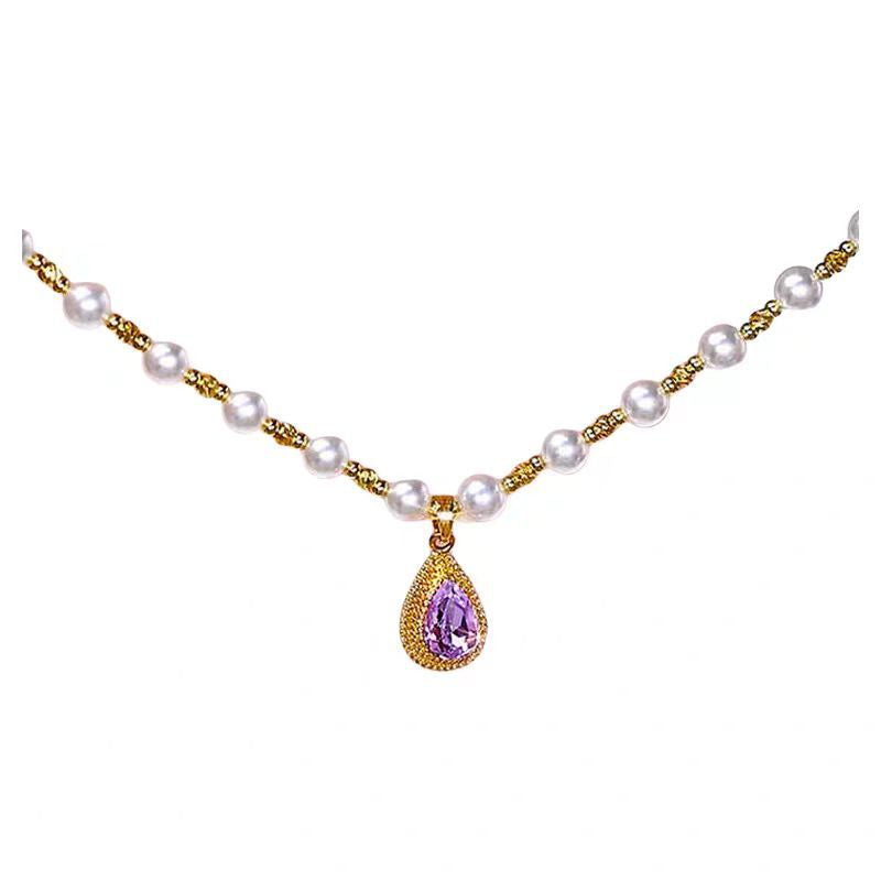 Purple Water Drop Pendant Pearl Necklace - Norellé