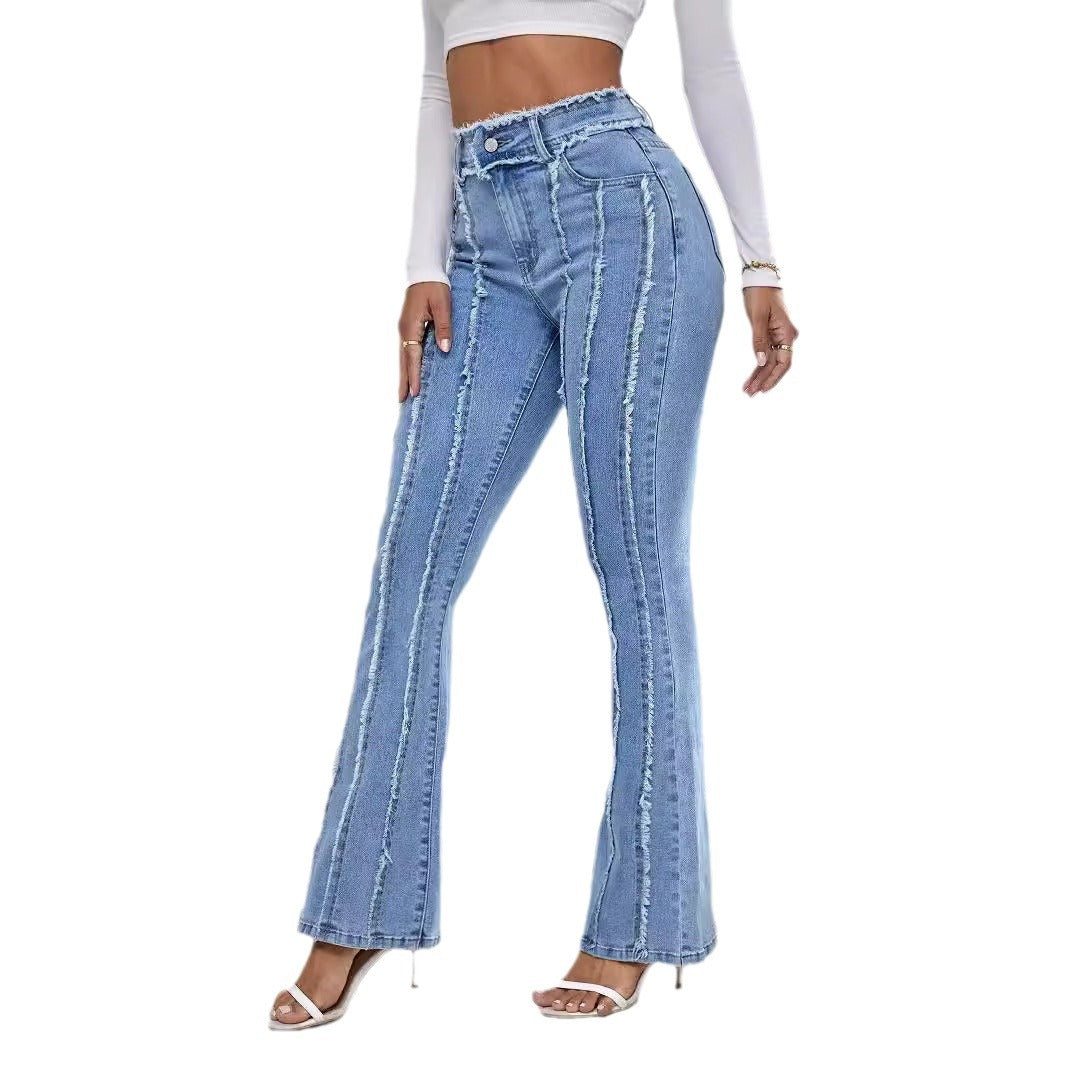 Flared Wadding Edge Jeans For Women - Norellé