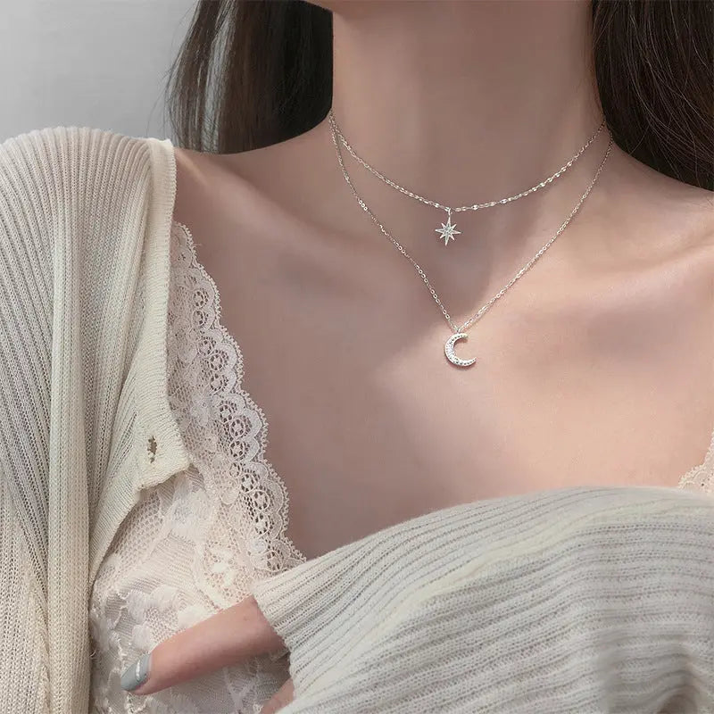 Asterism Moon Double-layer Necklace For Women - Norellé