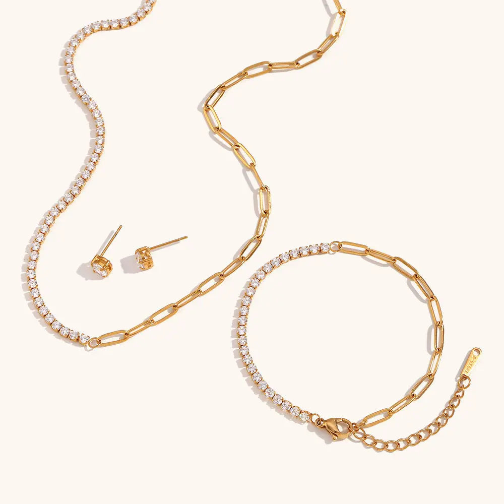 Bracelet Ornament Suit Stainless Steel Plated Zircon Chain Stitching Clip Necklace - Norellé