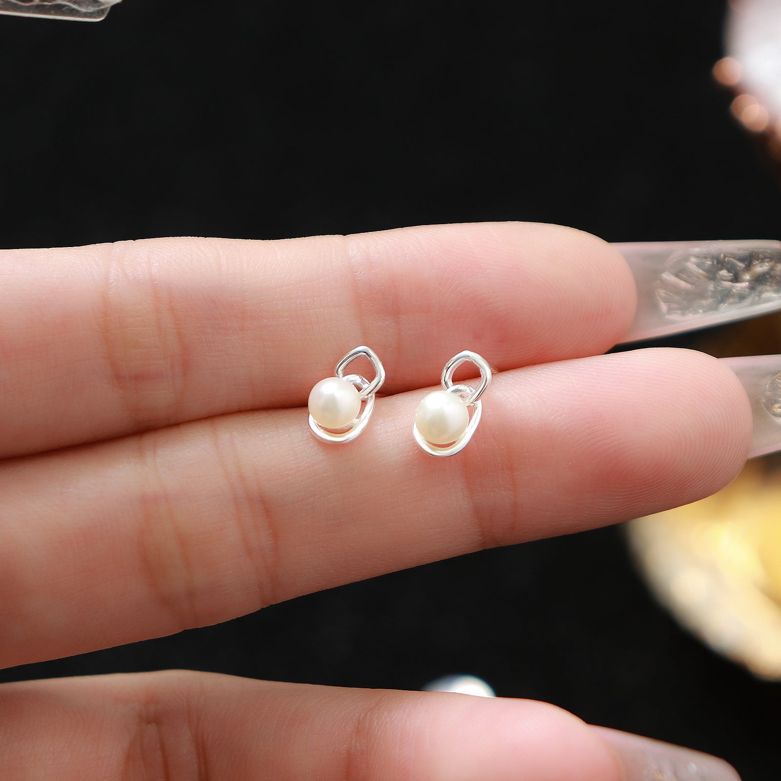 S999 Sterling Silver Pure Silver Light Luxury Stud Earrings Pearl Natural Freshwater - Norellé