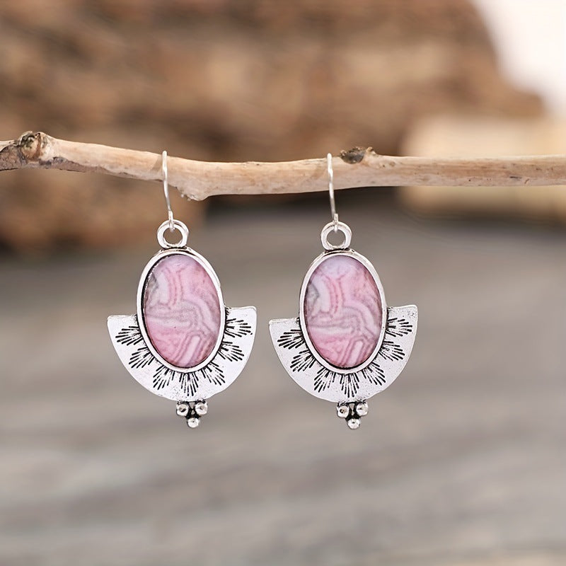 Retro Style Semicircle Fan-shaped Alloy Oval Earrings - Norellé