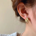 Sterling Silver Needle Glass Crystal Handmade C- Shaped Semi-curved Temperamental Minority Earrings - Norellé