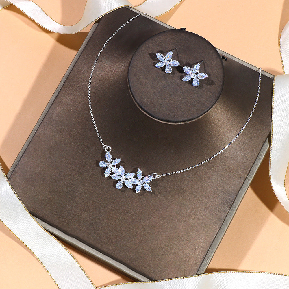 Flower Jewelry Suit Zircon Necklace Earrings - Norellé