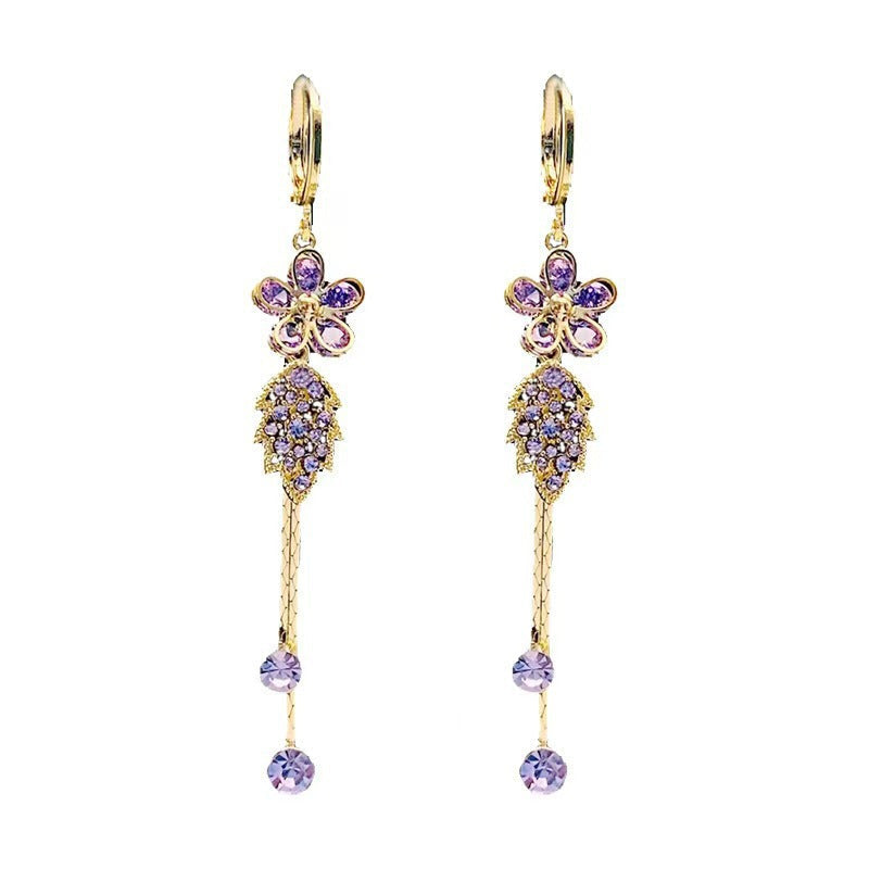 New Purple Delicate Flower Leaf Tassel Earrings - Norellé