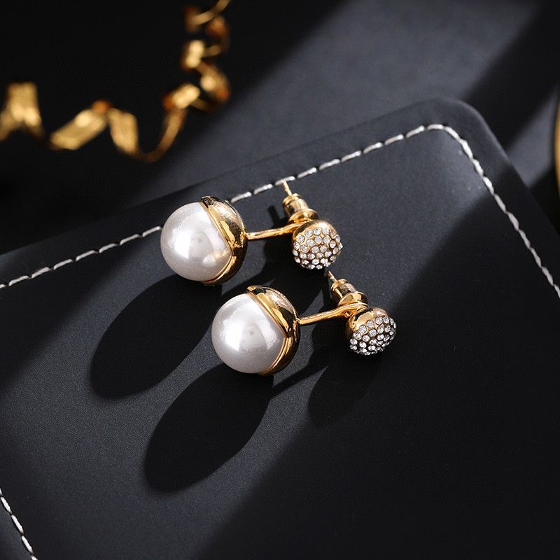 Gem Ball And Glass Pearl Pendant Stud Earrings - Norellé