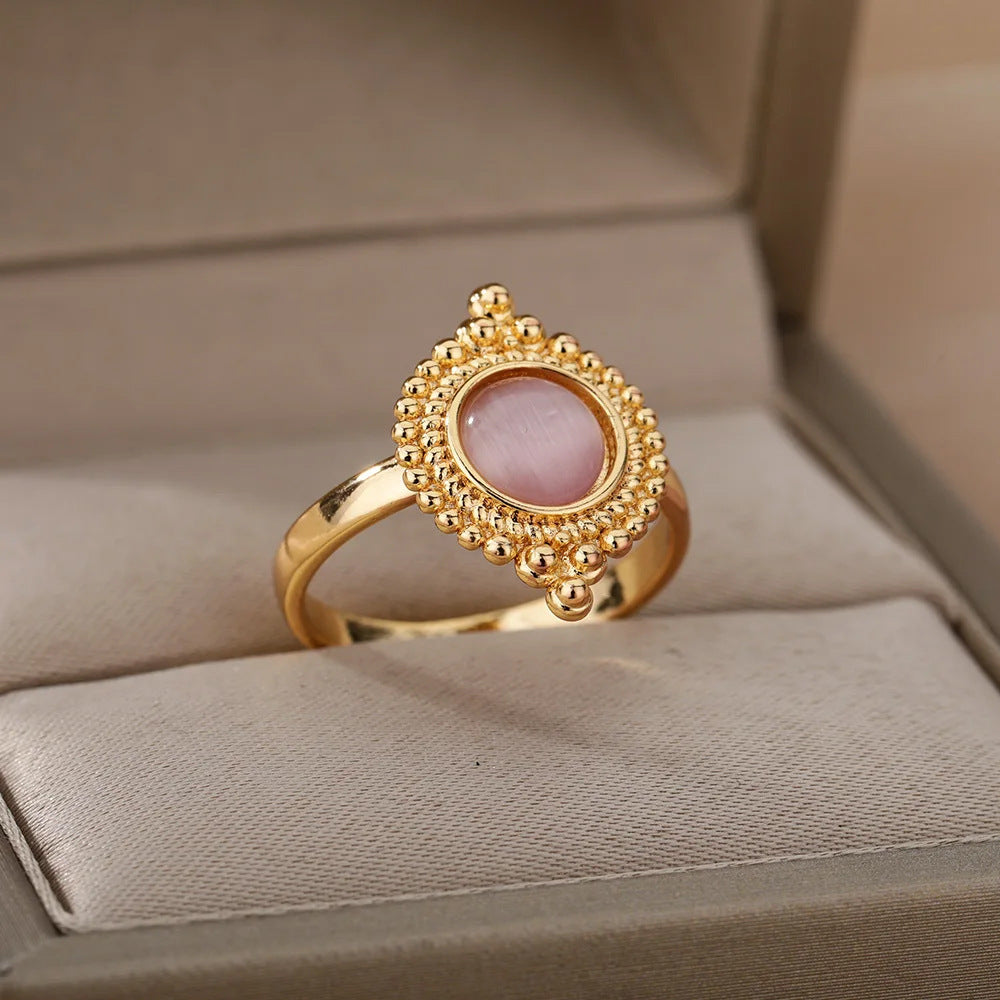 Ins Style Ring Oval Half Stone Open Ring - Norellé