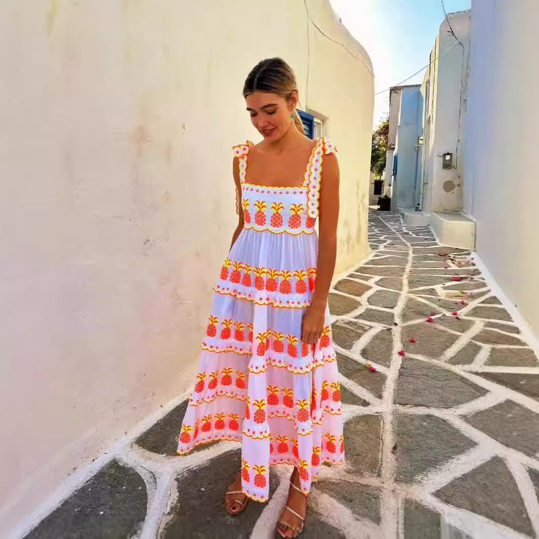 Contrast Color Cake Lace Printing Dress - Norellé