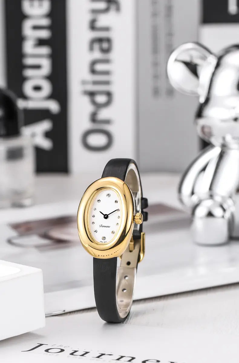 Women Quartz Watch Roman Numerals Vintage Simple Oval Clock Stainless Steel