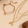 Vintage Necklace Stainless Steel Plated 18K Gold Moon Eight Awn Star Bracelet - Norellé