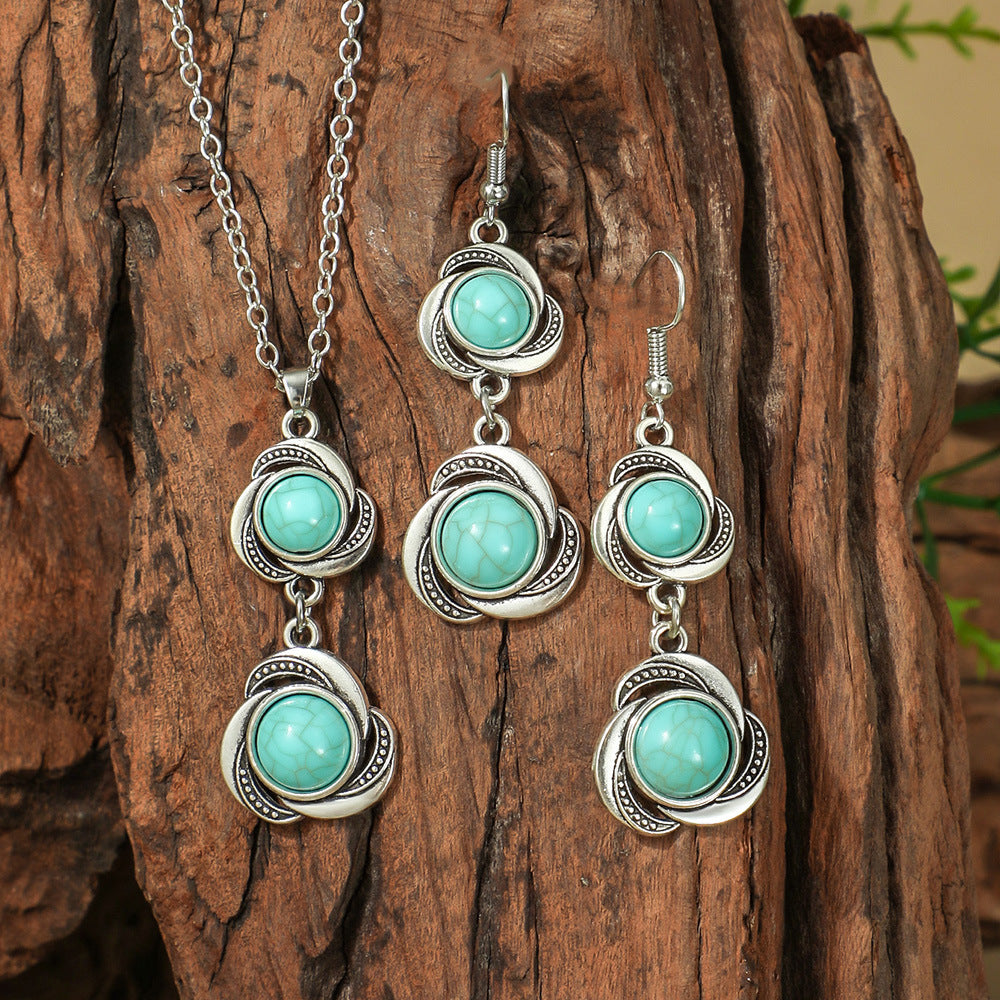 Fashion Turquoise Long Pendant Ear Rings Suit - Norellé