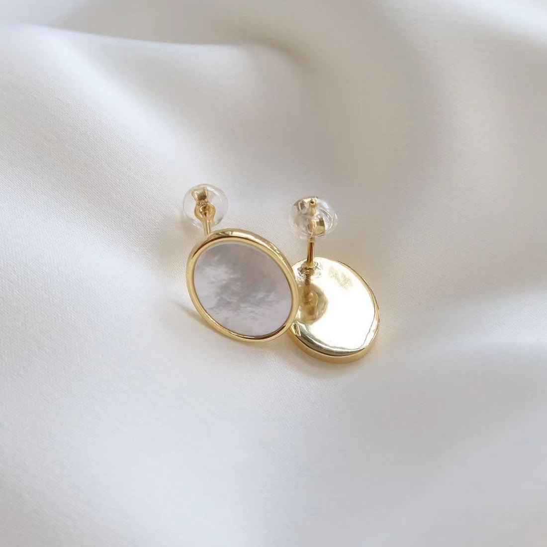 Natural White Shell Stud Earrings Silver Plated For Women - Norellé