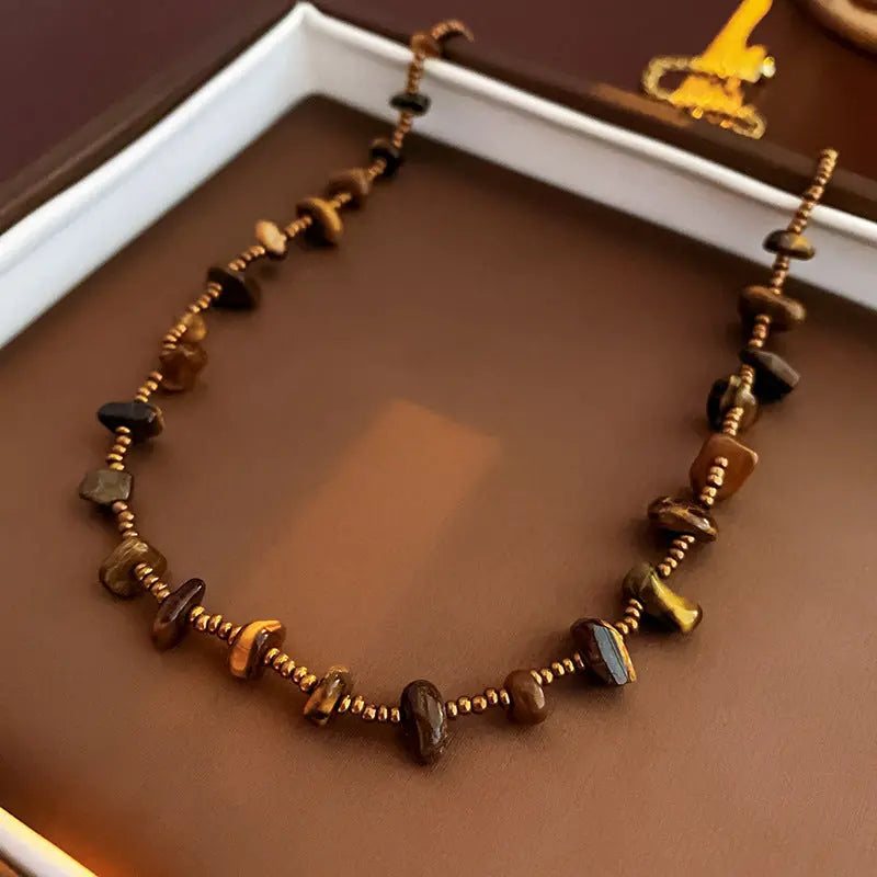 Retro Natural Tigereye Beaded Necklace For Women - Norellé