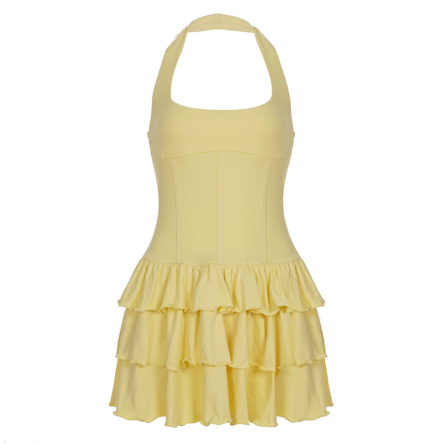 U Collar Halter High Waist Cake Dress Vacation Style - Norellé
