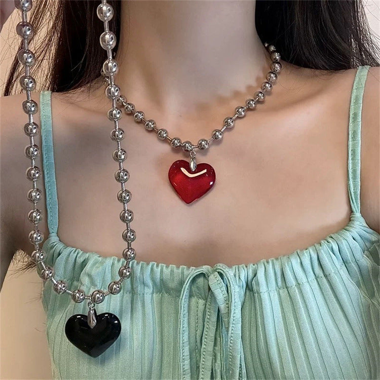 Sweet Cool Hot Girl Style Red Love Pendant Necklace - Norellé
