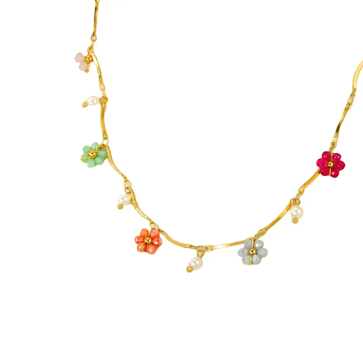 Stainless Steel Color Crystal Zircon Flower Necklace - Norellé