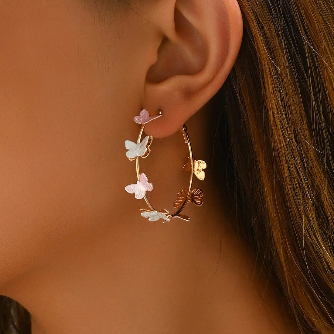 Butterfly Earrings Hollow Multi-layer Big Circle Ear Hook - Norellé