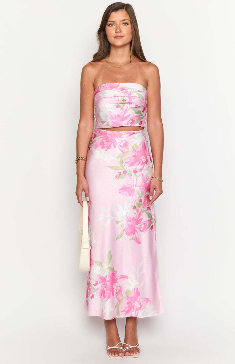 Women's Print Chest-wrapped Floral Slit Skirt - Norellé