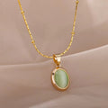 High-grade Oval Cat's Eye Pendant Titanium Steel Necklace - Norellé
