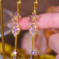 New Purple Delicate Flower Leaf Tassel Earrings - Norellé