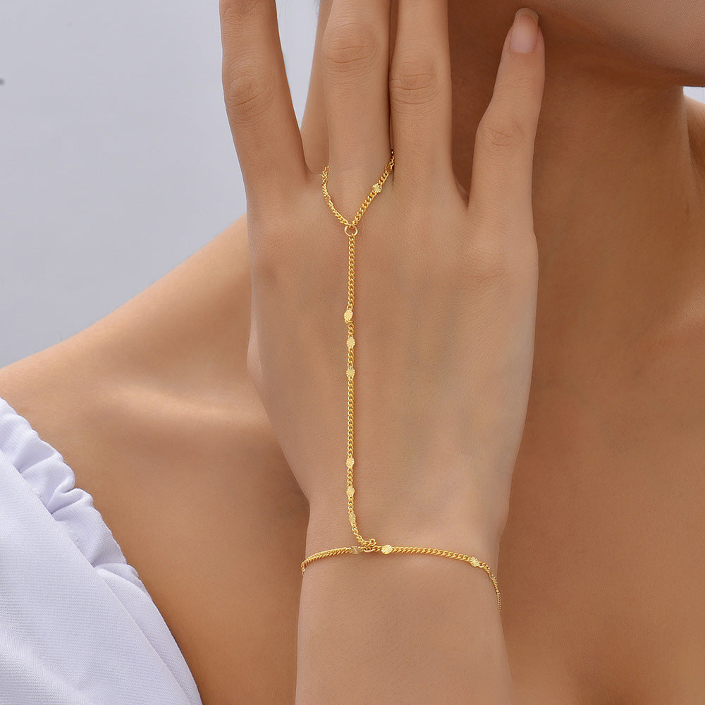 Small Beads Wafer Chain Ring Mitten-type Bracelet - Norellé