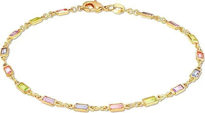 Colorful Women's Crystal Glass Round Oval Square Colored Anklet - Norellé