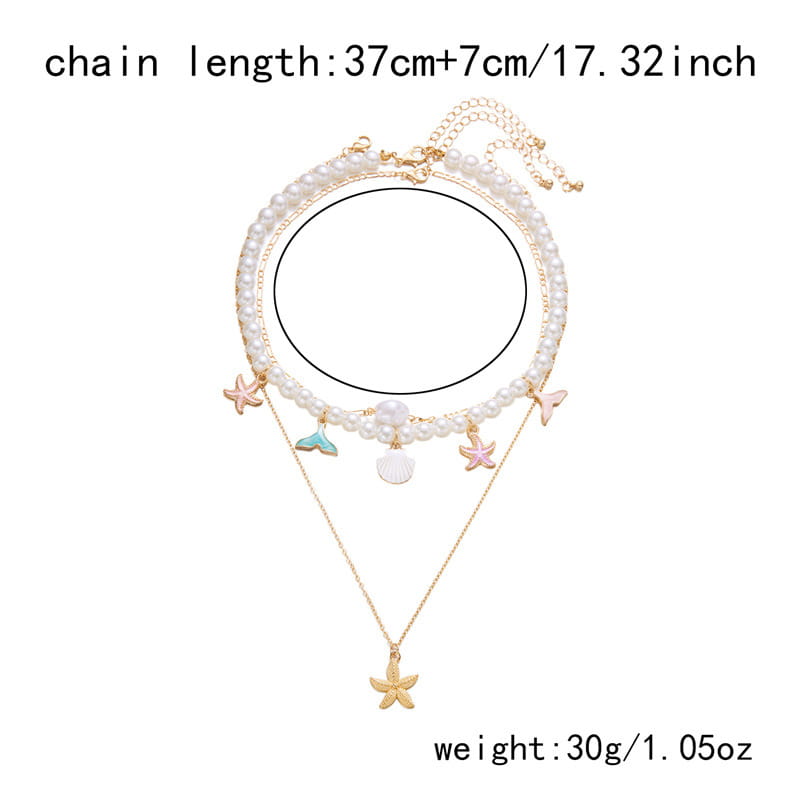 Summer Retro Vacation Style Beach Shell Artificial Pearl Conch Multi-layer Women’s Necklace