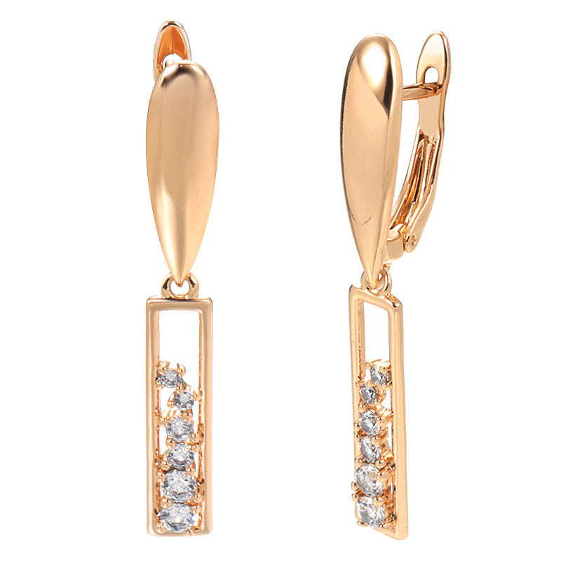 Copper Plated Gold Zircon Earrings Women's Fashionable Rose Gold Rectangular - Norellé