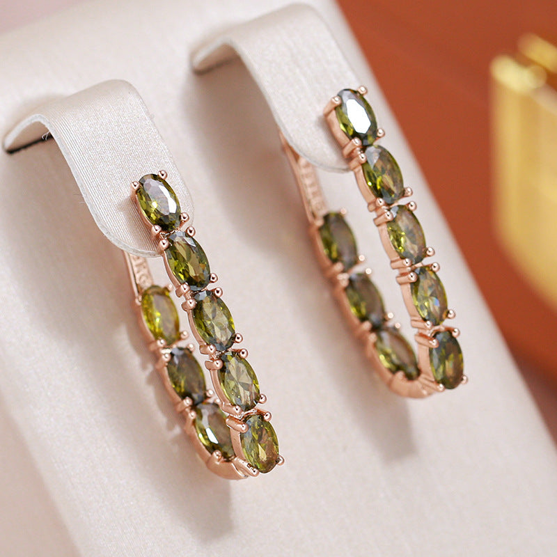 Double Layer Oval Olive Green Zircon Luxury Dangle - Norellé