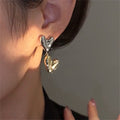 Gold And Silver Stitching Two-tone Love Heart Earrings - Norellé