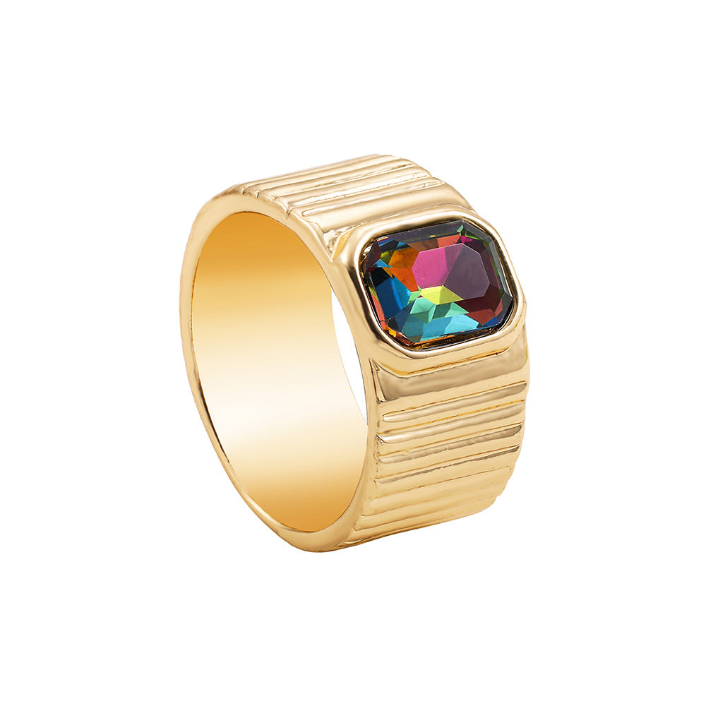 Colorful Crystals Oil Drop Peach Heart Crystal Ring - Norellé