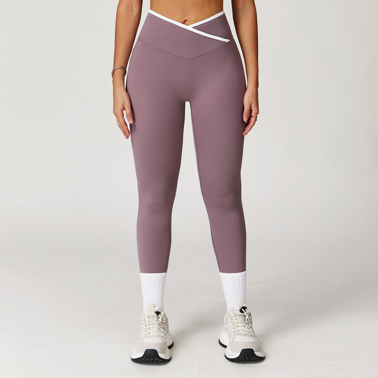 Nude Feel Skinny Yoga Pants Cross High Waist Contrast Color Women - Norellé