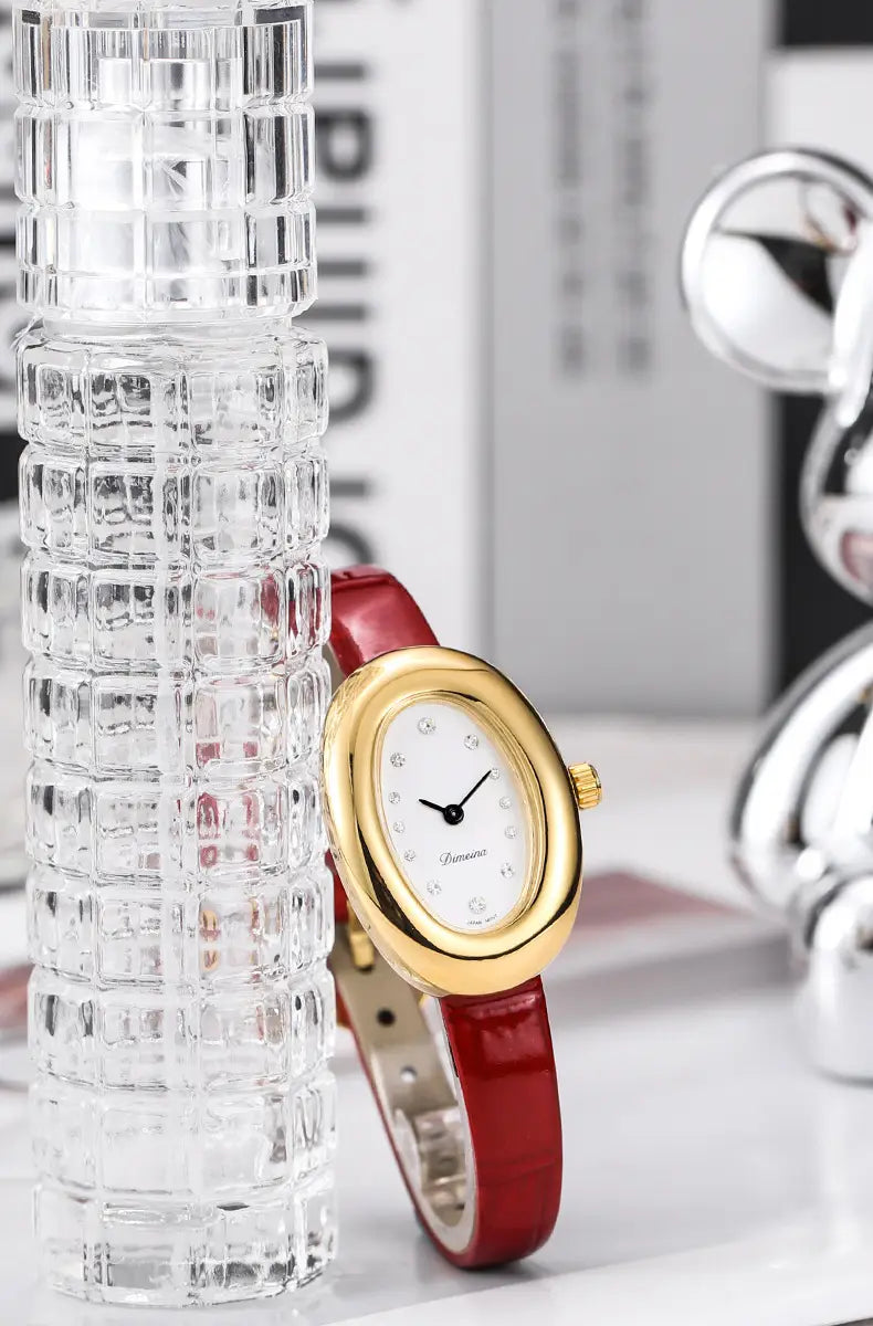 Women Quartz Watch Roman Numerals Vintage Simple Oval Clock Stainless Steel