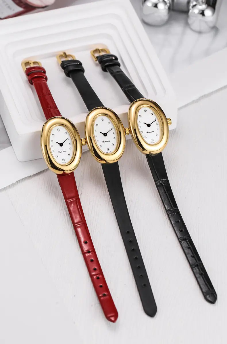 Women Quartz Watch Roman Numerals Vintage Simple Oval Clock Stainless Steel