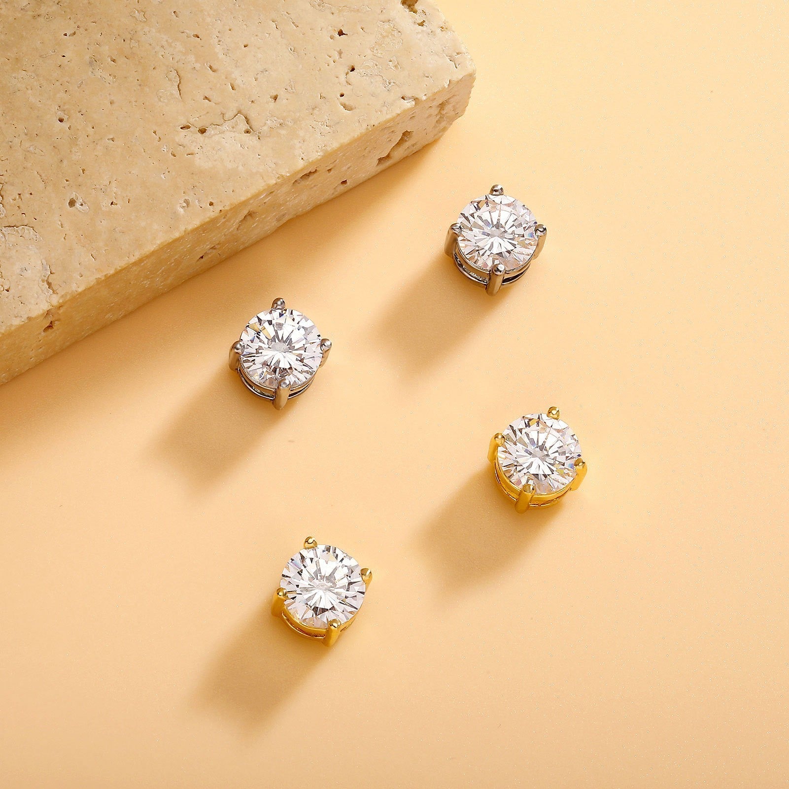 Gold-plated Micro-inlaid Round Zircon Ear Studs Earrings - Norellé