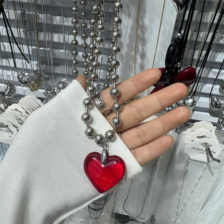Sweet Cool Hot Girl Style Red Love Pendant Necklace - Norellé