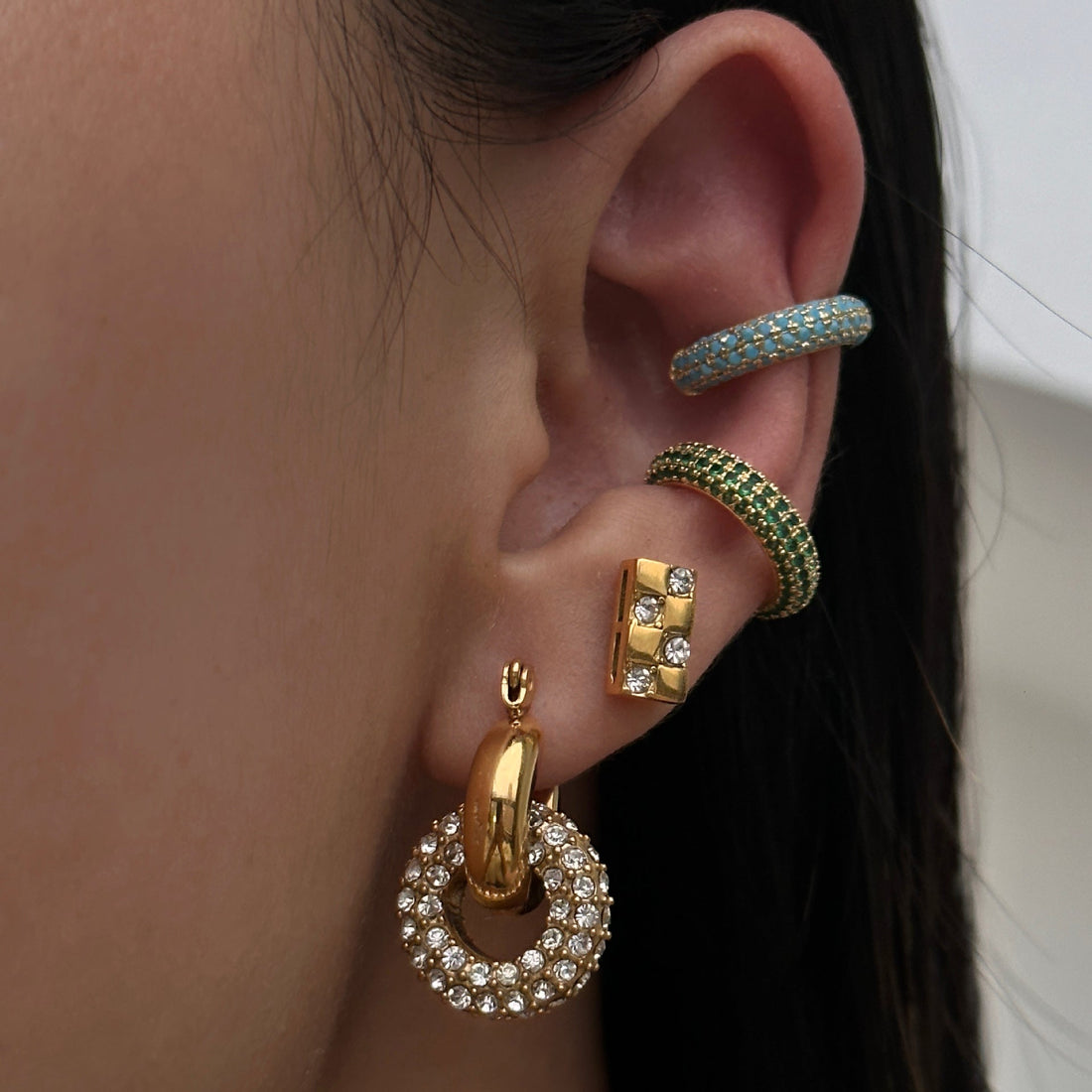 Retro Simple Full Rhinestone Zircon Ear Clip Earrings - Norellé