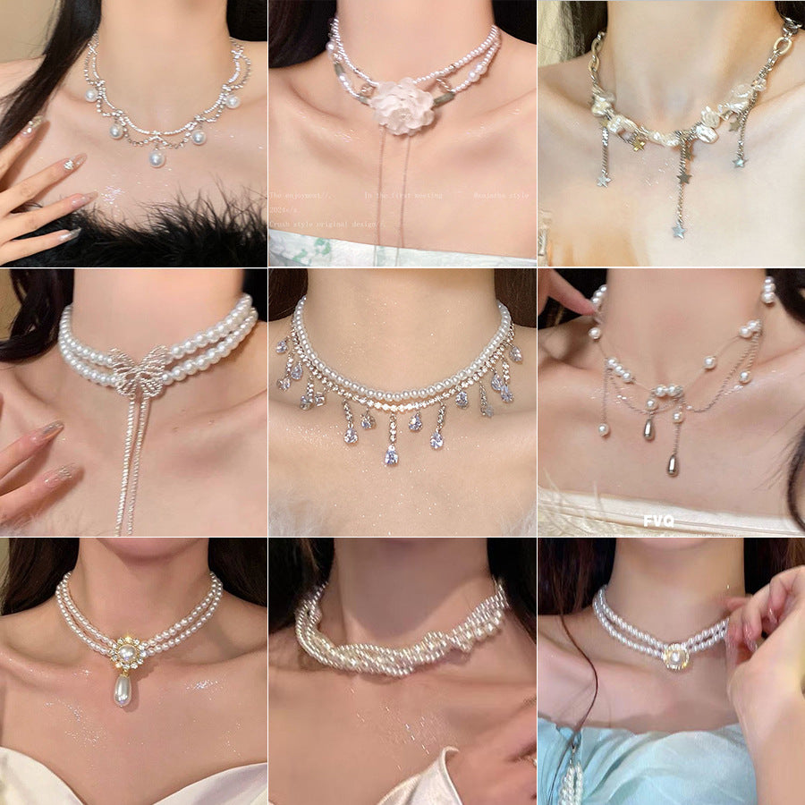 New Rhinestone Pearl Tassel Double-layer Necklace - Norellé