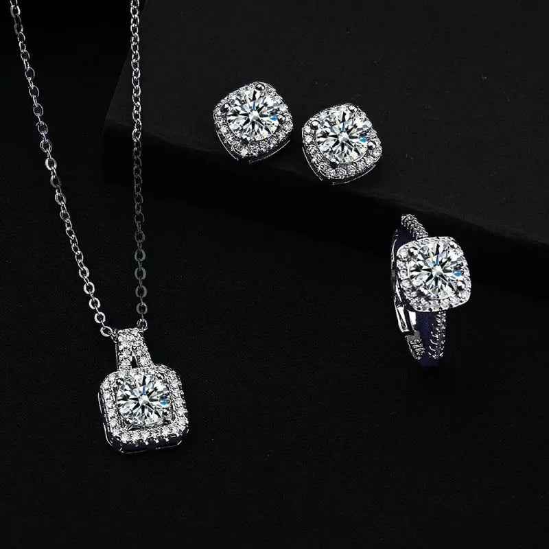 Square Bag Diamond Necklace Rings Ear Studs Suit - Norellé