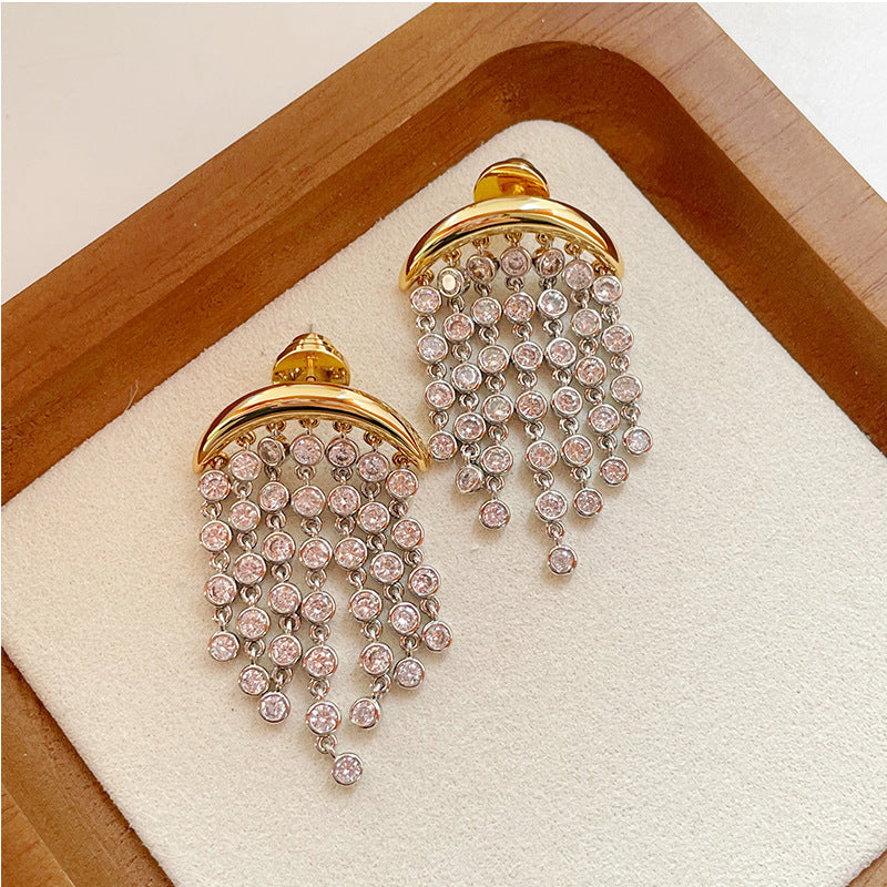Exaggerated Zircon Ins Tassel Earrings Niche Design - Norellé