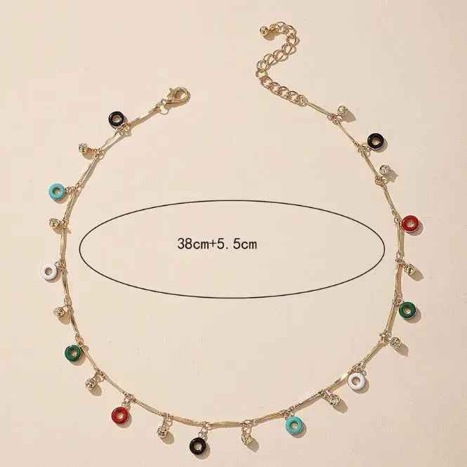 Colorful Oil Round Circle Tassel Single Layer Necklace - Norellé