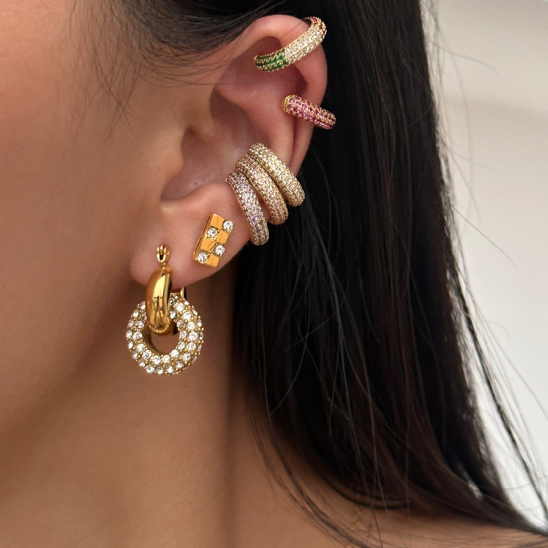 Retro Simple Full Rhinestone Zircon Ear Clip Earrings - Norellé
