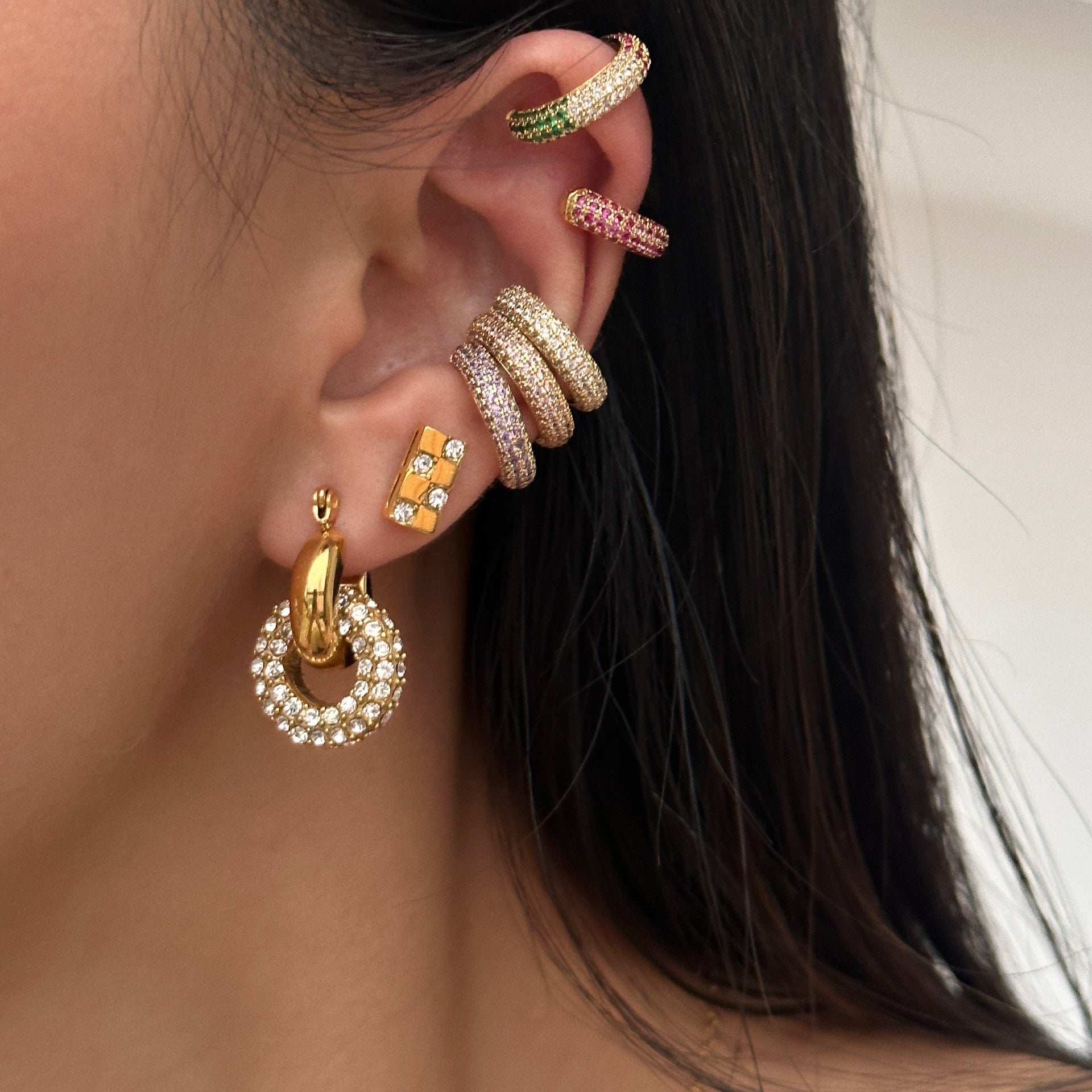 Retro Simple Full Rhinestone Zircon Ear Clip Earrings - Norellé