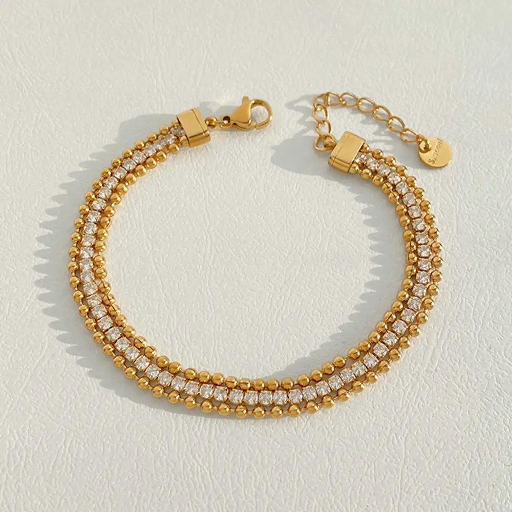 Stainless Steel Electroplated Small Golden Beads Multi-layer Twin Bracelet