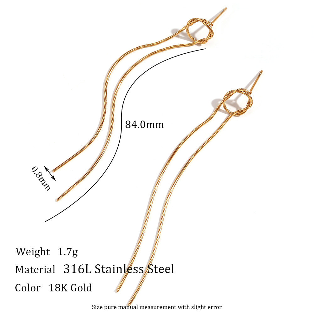 Minimalism Stainless Steel Plated 18K Tassel Stud Earrings - Norellé